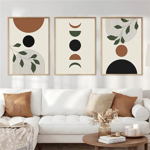 Trayosin Moderne Poster Set 3 Stück Abstrakt Kunstdruck Bilder Wandbilder Wanddeko Wohnzimmer & Schlafzimmer Boho Deko- ohne Bilderrahmen (50x70cm,Grün)