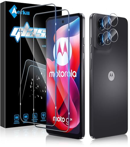 Aerku Verre Trempé pour Motorola Moto G24 5G/ Moto G04 5G/ Moto G04S/Moto E14 5G avec Caméra Arrière Protecteur [2+2 Pièces], Dureté 9H [Sans Bulles] [Ultra HD] Ultra Résistant Film Vitre