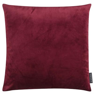 MAGMA Samt Uni Kissenbezug 50x50 cm - Bordeaux,- samtig weich kuscheliger Stoff, rechteckiger Kissenbezug, für Wohnzimmer, Schlafzimmer, Büro und Gästezimmer Waschbar