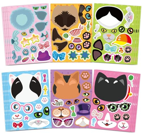 Nayyana 24 Blatt „Katzen Machen EIN Gesicht“-Aufkleber. Machen Sie Ihre eigenen Katzenaufkleber, Tieraufkleber für Kinder, Geburtstagsgeschenk, Partyartikel, Zubehör, Kunsthandwerk