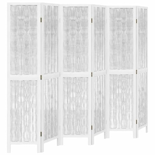 vidaXL Raumteiler 6-TLG., Paravent Faltbar, Trennwand für Innenbereich, Spanische Wand Sichtschutz Umkleide, Weiß Massivholz Paulownia