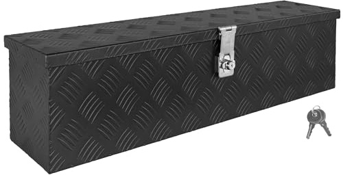 Trucky Deichselbox Schwarz Werkzeugkasten Truckbox Alu Box Anhänger Kiste mit Deckel Abschließbar Alubox Transportbox Werkzeugbox Aluminium Aufbewahrungsbox D035