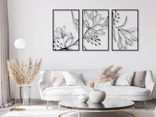 VAILLA ® 3er set Blumen Wanddeko, Blume Wanddekoration aus Holz, Wandbilder Home Dekoration, 3D Wall Art, Große Wand Deko, Bilder für Schlafzimmer, Wohnzimmer und Küche (Blumen 16)