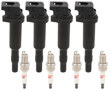 Anlseiod 4x ZüNdspule&4x Zundkerze Kompatibel mit 3-Er E46 E90 E91 E92 E93 5-Er E60 E84 X3 E83 Z4 E85,Stabzündspule Zündkerzenstecker OE mit 12137594938 12122158252