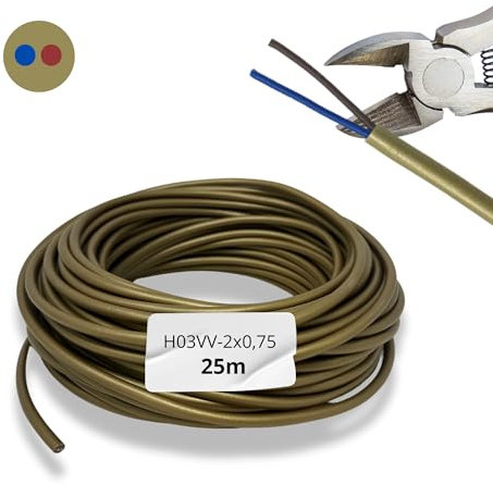 HALOTEC Cavo Elettrico 2 Fili 2x0.75 H03VV-F | 25 Metri | Doppio Isolamento in PVC | Installazione e Corrente | Dorato | Guaina Rotonda