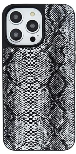DMaos for iPhone 15 Pro Case for Women, Snake Skin Lines Synthetic Patent Leather Cover, Classic Fashion for iPhone15 Pro 2023 6.1 inch - White