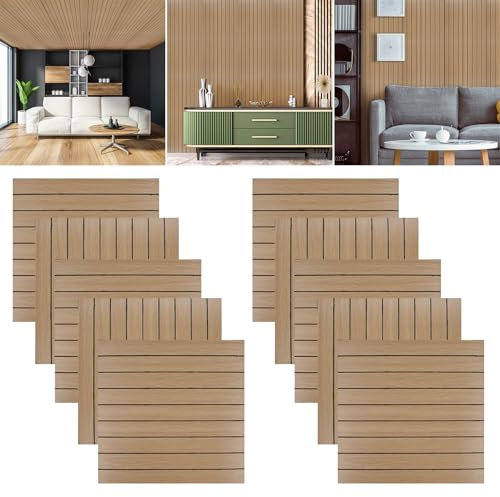 Lot de 10 panneaux muraux 3D imitation bois - 40 x 40 cm - Pour décoration murale et plafond - En PVC élastique - Autocollant mural - Marron