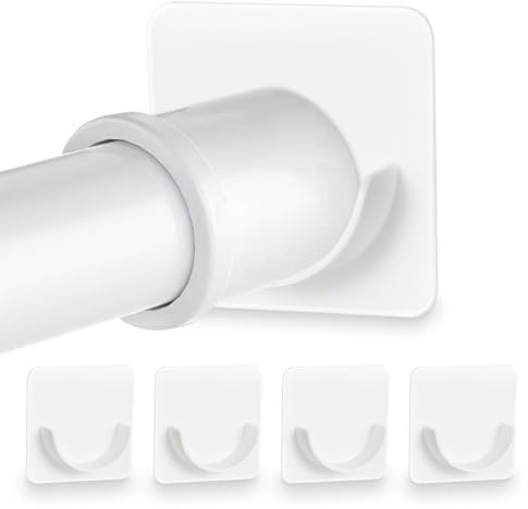 Tyqour 4Pcs Adhesive Shower Rod Holders No Drilling Shower Curtain Rod Holders Nail Free Sticky Shower Rod Retainer Curtain Rod Bracket for Shower Curtain Rods(White)