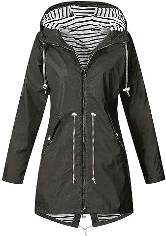 KOG Übergangsjacke Damen Regenjacke Wasserdicht Regenmantel Windbreaker mit Kapuze Fahrradjacke Regencape Regenjacken Windjacke Wanderjacke Outdoor Jacken Meine Bestellungen Anzeigen Dunkelgrau M