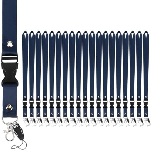 Segus Umhängeband, 20 Stück Schlüsselband Blau, Schlüsselanhänger mit Band, Schlüsselband mit Abnehmbare Schnalle, Umhängeband für Ausweishüllen, Schlüssel, Namensschilder (Dunkelblau)