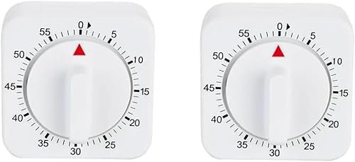 Mechanischer Küchentimer zum Aufziehen, visueller Kochuhr mit lautem Alarm, keine Batterien erforderlich, ideal zum Kochen, Backen und Küchenmanagement, Weiß, 2 Stück