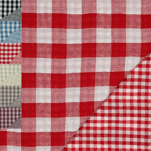 MAGAM-Stoffe Paul Musselin Mulltuch Kinder Baumwollstoff Oeko-Tex Meterware 50cm (Karo rot)