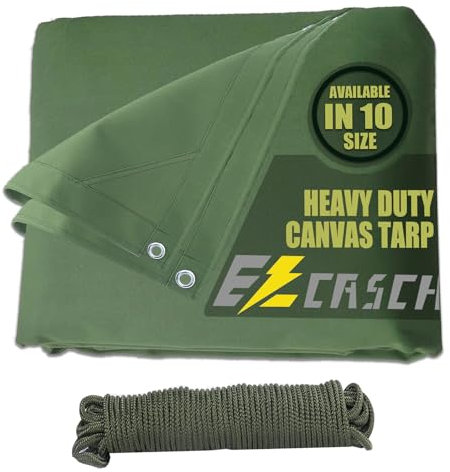 Ezcasch Canvas Tarp 5'x7'/1.52x2.13m Heavy Duty Tarpaulins, 0.56mm Canvas Tarpaulin with Aluminum Grommets, 400g/m² Cover Sheet Dustproof Truck Car Boat Cover Roof -Green