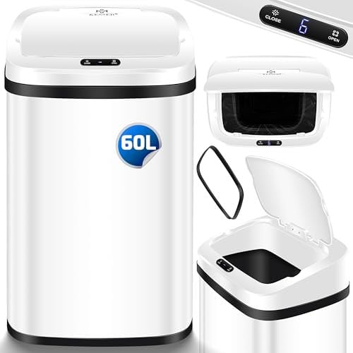 KESSER® Sensor Mülleimer Küche 60 L | Automatik mit Bewegungssensor Abfalleimer & Soft-Close-Deckel | Müllbehälter mit Touch-Bedienfeld & Sensor | LCD-Display | Edelstahl | inkl Müllsackhalter Weiß