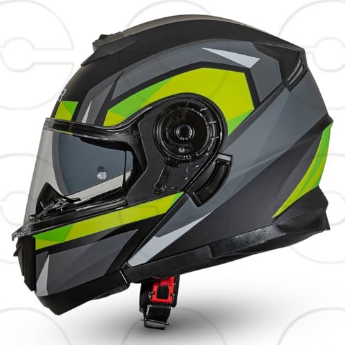 CRUIZER Casco Moto Scooter Modulare SPACE Nero Giallo Doppia Visiera Trasparente Sole (XXL)