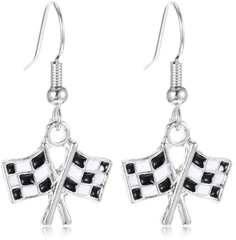 Hänge Ohrringe 1 Pair Hängende Ohrringe, Racing Charm Ohrring Hängend, Schwarz Weiß Rennen Ohrhänger, Racing Earrings Geschenk für Damen Geschenke Frauen Schmuck Zubehör