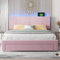Letto imbottito 160 x 200 cm, con luci LED e presa USB, schienale e ampi cassetti, tessuto di velluto, rosa (materasso non incluso)