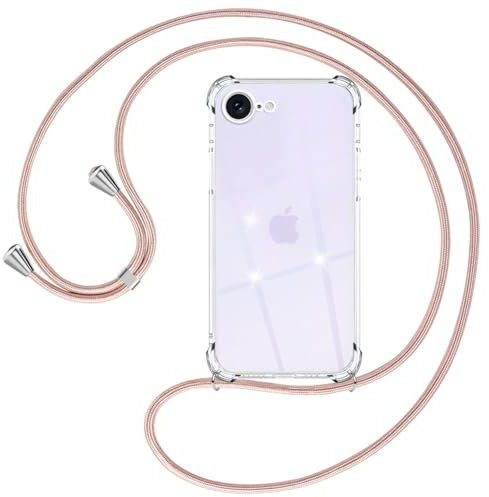Ptny Funda para iPhone 16e con Correa Colgante Ajustable Collar, Funda Silicona Slim Transparente Protección Carcasa con Cordón para iPhone 16e