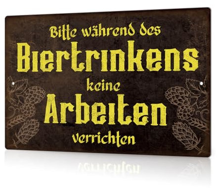 Putuo Decor Metall Blechschild Biertrinken - „Bitte während des Biertrinkens Keine Arbeiten verrichten“ Vintage Bar Deko 30x20cm