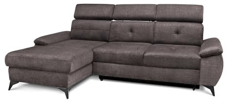 COMFTY-CO. Ecksofa Young – Schlafsofa mit Stauraum & 3 verstellbaren Kopfstützen – L-Form Couch 250x105x47 cm mit Komfortsitz - Links - Samt Grau