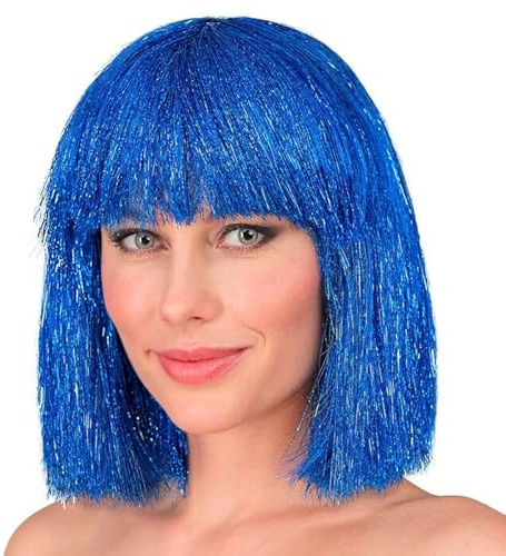 NEU Damen-Perücke Glitzer-Bob, blau