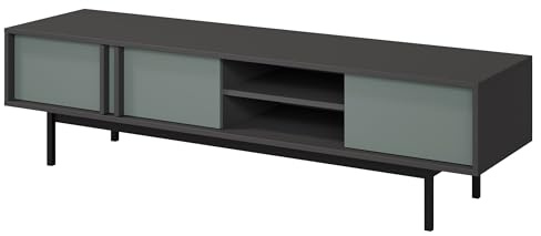Mirjan24 TV-Lowboard Agova 3D WK09 - Fernsehschrank mit 3 Türen und 2 offenen Fächern, Fernsehschrank, Fernsehtisch, TV Schrank TV Bank (Anthrazit/Aloe)