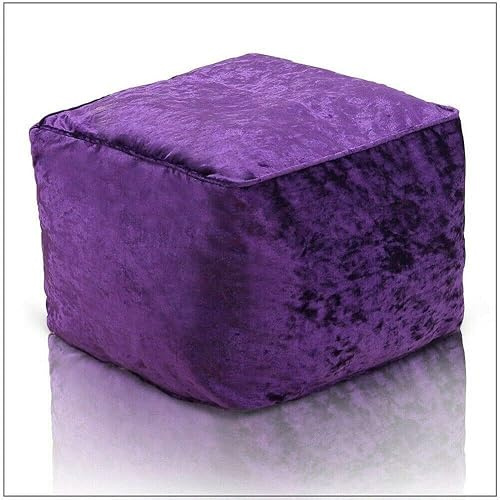 HOUSEHOLD DISCOUNTS LTD Velvet Crushed Footstool Ottoman | Square Pouffe Rest Stool | Size: 40 x 40 x 40CM AVAILABLE | (PURPLE)
