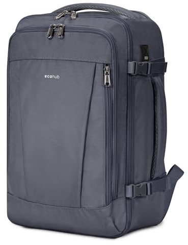 ECOHUB Bagage Cabine 40x20x25 pour Ryanair, 13 Poches Sac a Dos Voyage Cabne Avion, Léger Sac à Dos Sous le Siège 20L, Bagage à Main en PET Recyclé, Sac à Main pour Homme Femme, Gris foncé