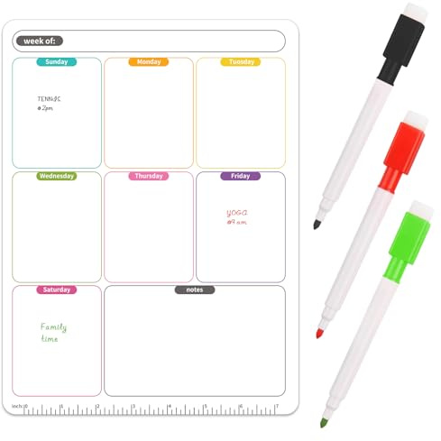 Weekly Planner Whiteboard A4 Meal Planner Board Dry Wipe Fridge Whiteboard with 3 Dry Wipe Pens Multi-Coloured Whiteboards, Shopping List and Meal Planning for Kitchen, Office Notes or Daily Reminders