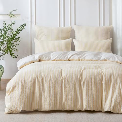SOULFUL Bettwäsche 155x220 Baumwolle Gestreift Jacquard Oeko-TEX Gelb | Gewaschene Baumwolle Boho Bettwäsche-Sets mit Reißverschluss Atmungsaktiv Enthält 1 Bettbezug 155x220 und 1 Kissenbezug 80x80