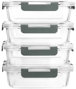Meal Prep Glass Containers with Lids (04 Pack) – Airtight & BPA-Free – Oven, Microwave, Freezer and Dishwasher Safe – 1040 ml – Durable Borosilicate Glass