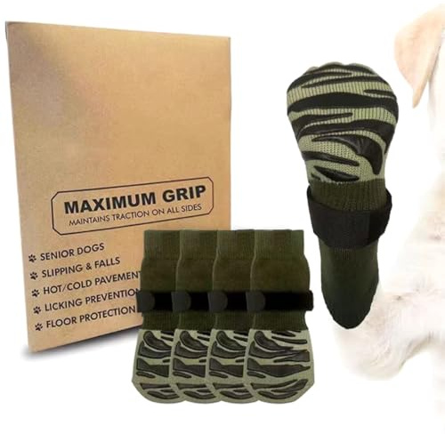 Hundeschuhe 2 Paar Hundeschuhe Pfotenschutz Outdoor Tiger Hundesocken Anti Rutsch mit Verstellbarem Klettverschluss Gegen Pfotenlecken, für den Innen-und Außenbereich Geeignet(S)