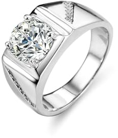 Stfery Eheringe Platin Echt Gold Schmuck Herren, Siegelring mit Moissanit 2ct Gr.60 (19.1)