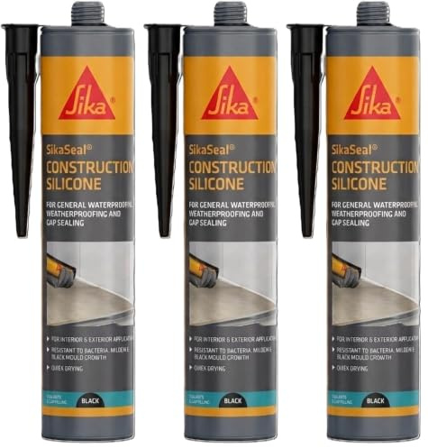 Everbuild Everflex 200 Contractors LMA Silicone Sealant – Suitable for Interior and Exterior Use – Quick Curing – Waterproof – Black – 295ml (Pack of 3)