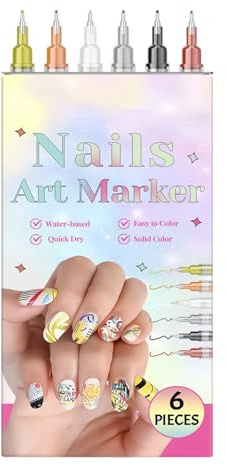 Rotuladores De Pintauñas Juego De 6 Marcadores De Diseño Para Uñas Con | Pintauñas Rotulador Para Mujeres Niñas Y Adultos Manicura Gel DIY Dibujo Y Pintura En Casa