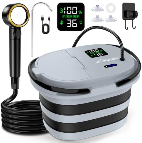 WADEO 2026 Nuova Doccia Portatile, [Secchio Antiperdita e Pompa Integrati] [13000mAh], 5 velocità e 4 modalità di Getto, per Campeggio, Camper, Animali Domestici, Spiaggia, Giardino