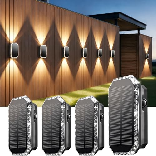 SUNNMO Lampe Solaire Exterieur Murale, Lot de 4 Applique Solaire Exterieur Haut et Bas, Applique Murale Exterieur Solaire 3 Modes, Lumiere Solaire Exterieur Étanche IP65 pour Jardin Clôture Terrasse