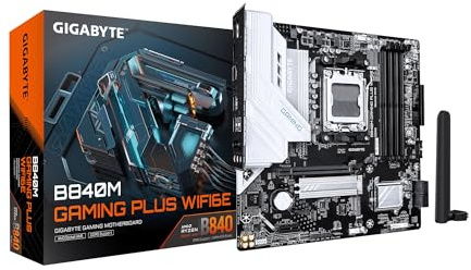 GIGABYTE B840M GAMING PLUS WIFI6E AMD AM5 mATX motherboard, support Ryzen 9000/8000/7000 series, 8+2+2 power phase, DDR5, 2x M.2, PCIe 4.0, USB-C 3.2 Gen 1, WiFi 6E, GbE LAN, EZ lock, 3
