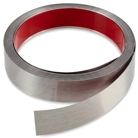 5m x 30mm Moulure Adhésive Inox Brossé, Bande Décorative Autocollante en Acier Inoxydable pour Mur, Plafond, Meuble, Bord de Carrelage, Finition Argentée