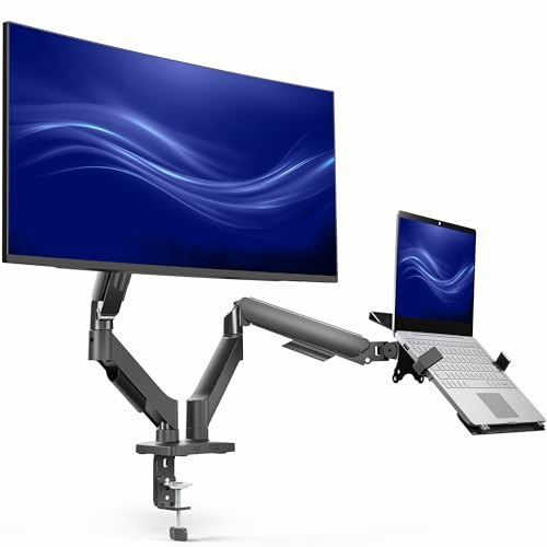 VIVO Universal verstellbare Monitor- und Laptop-Tischhalterung, 43,2 bis 81,3 cm (17 bis 32 Zoll) Monitore, 25,4 bis 39,6 cm (10 bis 15,6 Zoll) Laptops, Dual-mechanischer Arm VESA Notebook-Ständer mit