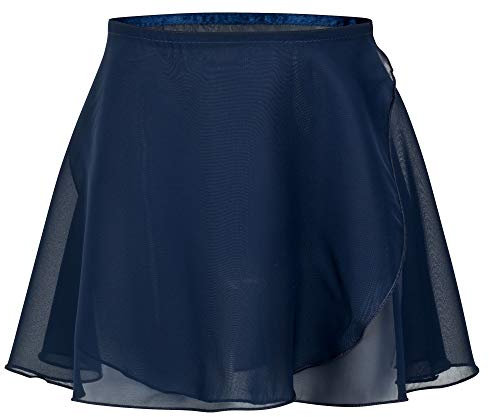 tanzmuster ® Wickelrock Mädchen Ballett - Emma - aus transparentem Chiffon - lockerluftiger Ballettrock zum Binden für Kinder in Marineblau, Größe:116/122