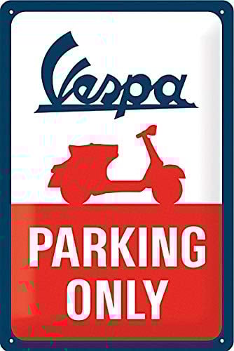 Nostalgic-Art Retro Blechschild, 20 x 30 cm, Vespa – Parking Only – Geschenk-Idee für Roller-Fans, Original Lizenzprodukt (OLP), aus Metall, Vintage Design, Blechschilder Sprüche