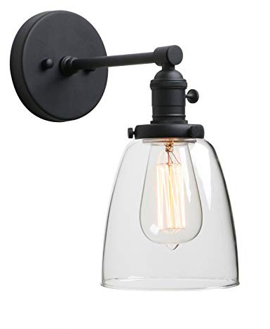 Phansthy Vintage Style Wall Lights Clear Glass Shade, Edison Industrial Wall Sconce E27 Indoor Light Fixtures Loft Bar Kitchen Lamp Lighting (Black)