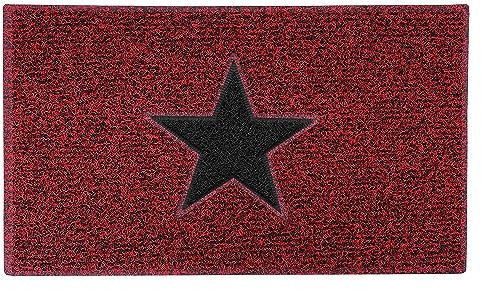 Nicoman STAR Door Mat|Entrance Barrier Dirt-Trapper Floor Mat|Patio Garden Conservatory Doormat|Indoor Outdoor Matt|Red/Black with Black Star,75x44cm (29.5x17.3inches)