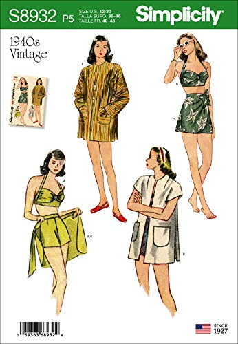 Simplicity Sewing Pattern S8932 Misses’ Vintage Bikini Top, Shorts, Wrap, Skirt and Coat