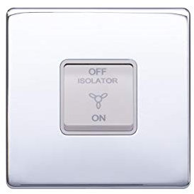 Lieber Polished Chrome 10A 1 Gang 1 Way 3-Pole Fan Isolator Switch - White Insert Screwless