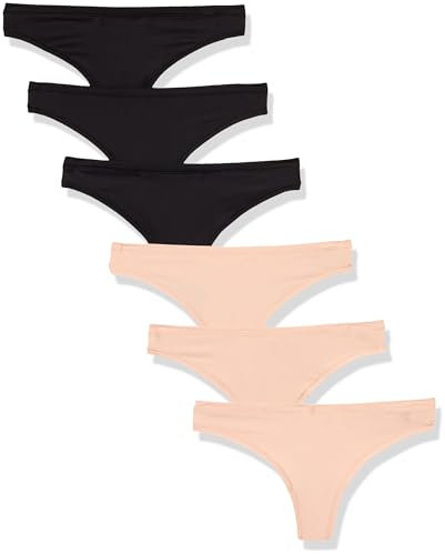 Amazon Essentials Biancheria Intima in Microfibra (Slip Hipster e Perizoma, Disponibile in Taglie Forti) Donna, Pacco da 6, Nero/Petalo Chiaro, 46