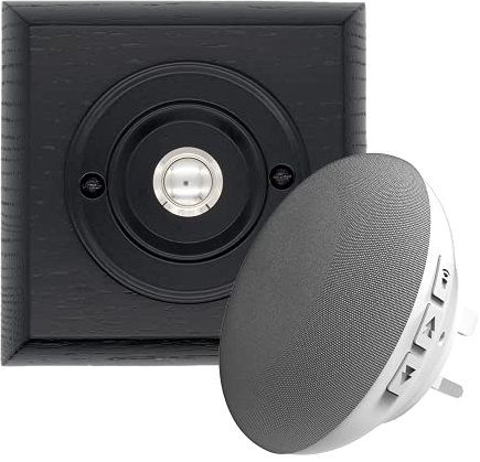 Modern Living Square Wireless Doorbell in Black Ash and Black - Chrome Centre - Standard Plug in F5S