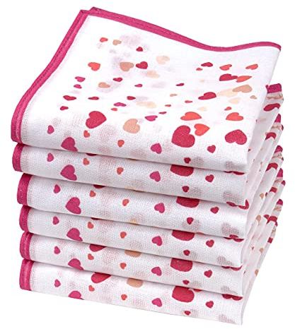 Merrysquare - Mini Fazzoletti a forma di Cuore rosa - 100% Cotone - 6 Pezzi - 23 x 23 cm - Modello CONFETTI