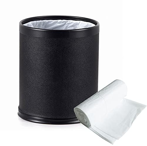VINN DUNN Bedroom Bin Executive 9L Trash Can, Black Leatherette/Black Trim | Double Layer, Stainless Steel, Rubbish Garbage Bin Waste Storage, For Hotel/Car/Office/Home